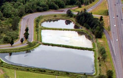 aerial view of main campus ponds