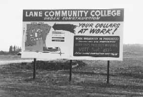 Billboard urging support of bond measure for Lane Community College construction, 1966