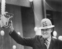 Governor Tom McCall with chain saw