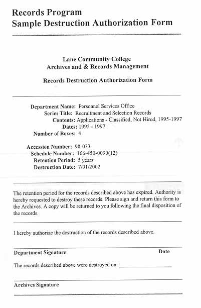 Destruction Authorization Form