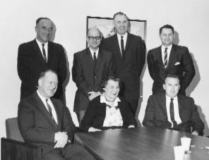 Charter Board of Directors, 1964 Left to right, standing: Ken Schmidt, Bill Bristow, Cliff Matson, Al Brauer; sitting: Lyle Swetland, Olga Freeman, Dean Webb.