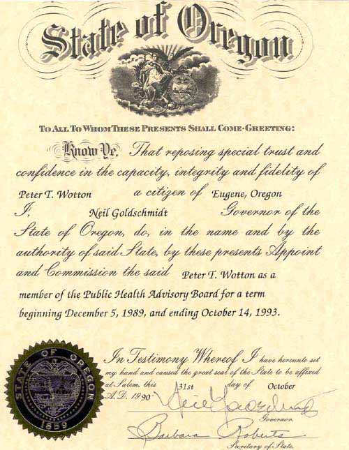 Certificate for Public Health Advisory Board