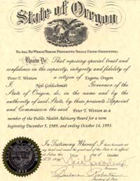 Certificate of Appointment Public Health Advisory Board