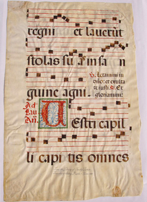 Choir Book Manuscript Back (verso) side Choir Book Manuscript Back (verso) side - Ink on vellum this piece is 22.5 x 34 inches