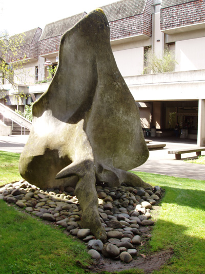  Biomorph II a concrete sculpture outside of building 11 at Lane Community College 