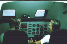Men using a flight simulator