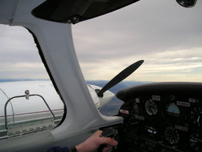 pilot's view out front window of airplane