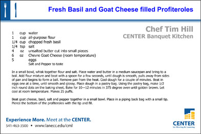 Basil and Goat Cheese filled Profiteroles recipe