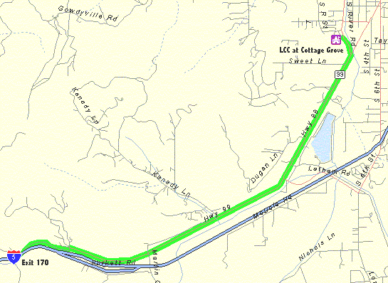 Map to Cottage Grove campus approaching from the South