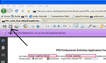 screen shot of an adobe form in a browser window demonstrating where the save button is