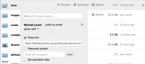 Filehost share dialog