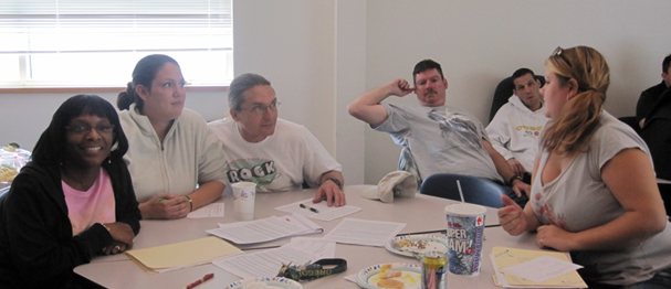 students at a table