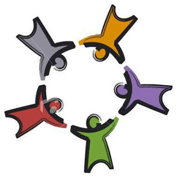 drawing of different colored people holding hands in a circle