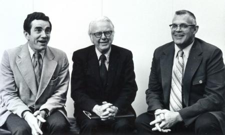 Bert Dotson Assistant to the President; B. Lamar Johnson, Executive Director of the League for Innovation in the Community College; and LCC president Eldon Schafer on the occasion of LCC's invitation to joining the League in 1973.