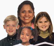 Care giver with group of children