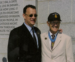 Bob Maxwell with Tom Hanks during dedication of WWII Memorial in Washington, DC, Memorial Day, 2004
