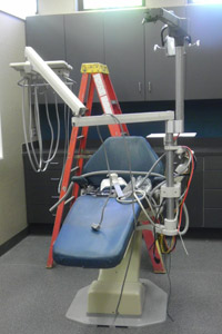 Dental chair awaits final installation at clinic at LCC Cottage Grove campus