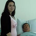 LPN student Diana Ambroson with “sim-man” in LCC nursing lab