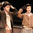 Caleb Hunter (Estragon) and Jona Edwards (Vladimir) rehearse a scene from Samuel Beckett’s “Waiting for Godot”
