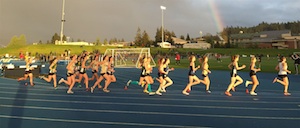 2012 Olympian Bridget Franek paces a 3000m race for Lane Titan Alli Cross, the eventual winner. A second 2012 USA Olympian, Geena (Gall) Lara, won the 400m race.