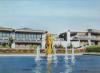 'Yellow Sculpture in Fountain' Print with water colors added by Wilson Gray 