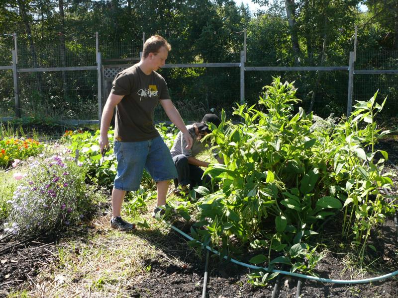 Student in learning garden