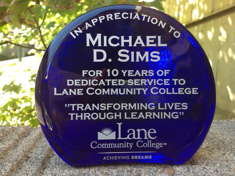 recycled glass employee recognition plaque