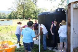 WATR 107 students installing rainwater harvesting system